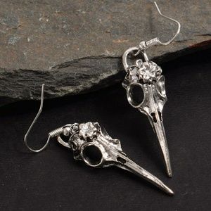 Antique Silver Goth Steampunk Crow Earrings NWT